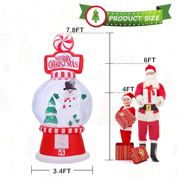 Taman 7.8 FT Christmas Inflatable Decorations Snowman Globe, Outdoor Decorations Built-in Bright Projector RGB Light Blow Up Christmas Decorations for Yard, Garden,Lawn Outdoor Holiday