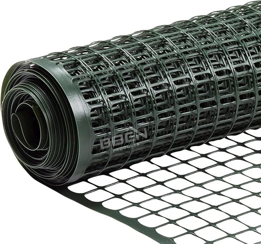 BOEN Garden Fence Temporary Barrier Outdoor Fence for Dog, Rabbit or Deer, Garden Netting Plastic Mesh Plant Protection (4' x 75', Green)