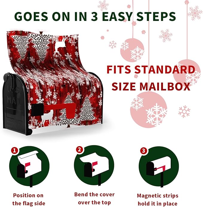 Christmas Mailbox Cover Christmas Tree Winter Snowflake Pine Mailbox Wrap Poinsettia Christmas Tree Wood White Snow Letter Post Box Cover Decorative for Garden Yard Home 21x18 in