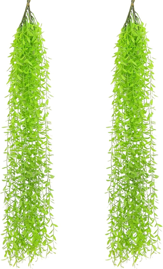 5 Pack Artificial Hanging Willow Vine (3.3ft) - Fake Greenery Plants for Indoor/Outdoor Decor, Wedding & Photography - Pure Green Design (No Basket Included)