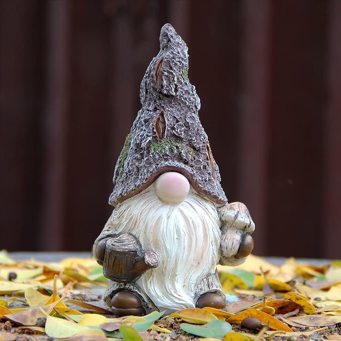 Leekung Garden Gnomes Statue Decor,Outdoor Gnomes Garden Decorations,Indoor gnome Figurine Woodstone Color for Home Decoration