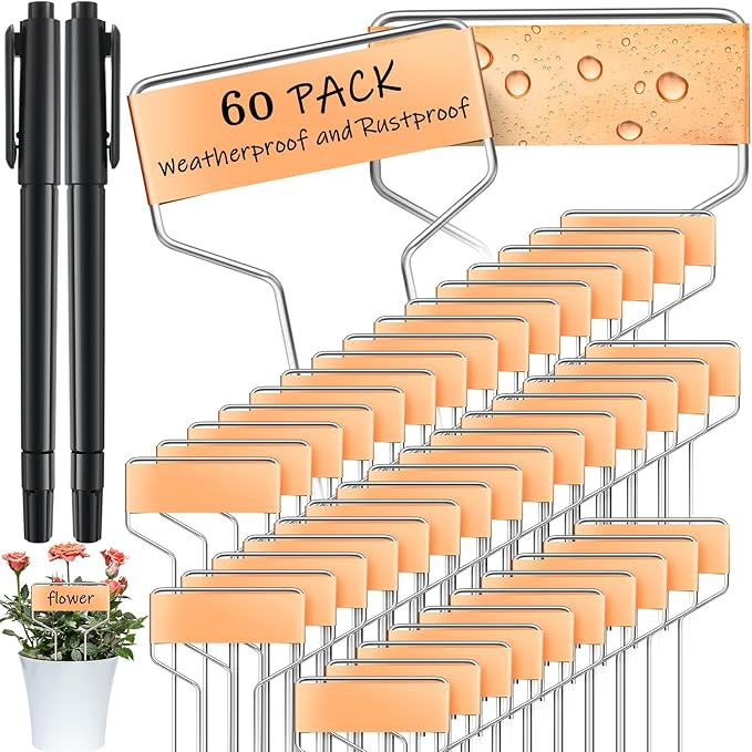 Moxweyeni 60 Pcs Metal Garden Tags Plant Labels for Garden Waterproof Plant Markers with 2 Permanent Pen Planting Nursery Tags Reusable Labels Stake for Plants(6 Inch)