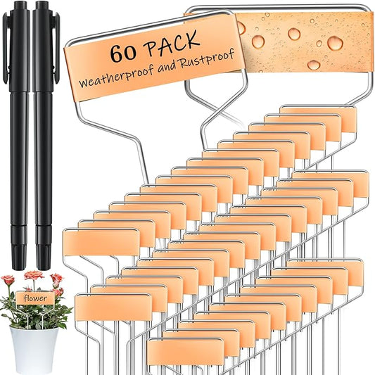 Moxweyeni 60 Pcs Metal Garden Tags Plant Labels for Garden Waterproof Plant Markers with 2 Permanent Pen Planting Nursery Tags Reusable Labels Stake for Plants(6 Inch)