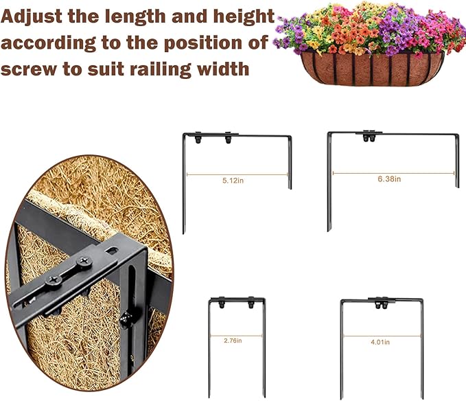 2 Pcs 36“ Railing Planter Window Box Deck Railing Planter Boxes with Coco Liner English Horse Trough Planters Metal Wall-Mounted Planters Basket for Outdoor Balcony Porch Fence Patio Rail