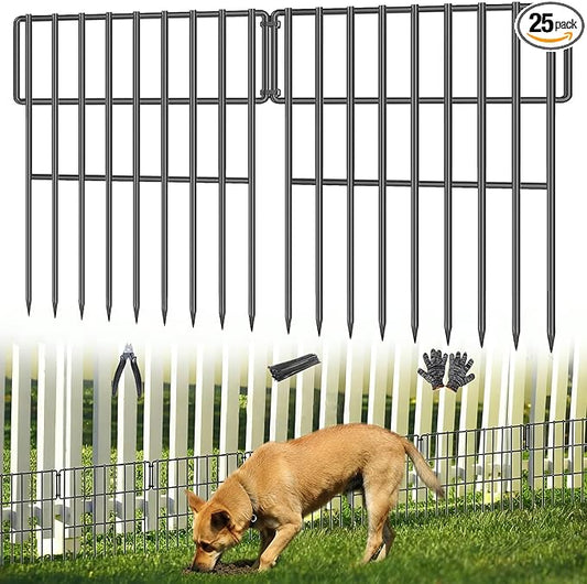 25 Panels Garden Fencing Animal Barrier, 17in (H) X 27ft (L) No Dig Dog Fence, 1.25 in Gap Fence Border for Dogs Rabbits, Rustproof Metal Decorative Fences Blocker for Outdoor, Yard, Patio