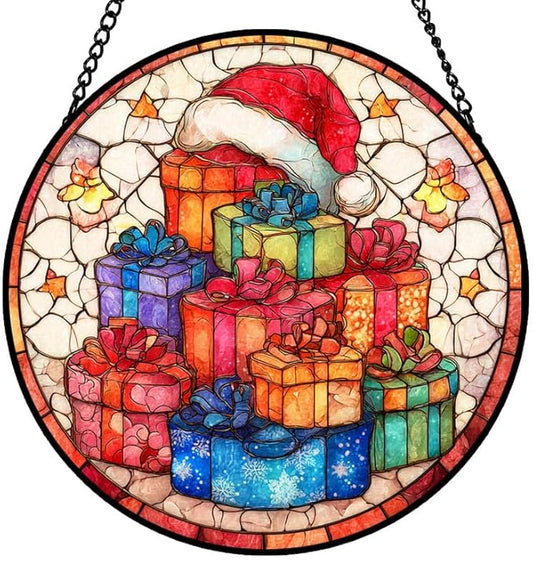 Stained Glass Window Hanging – 6.3 in Stack Panel with Chain， Bathroom Front Door Living Room Garden Decor， Gift for Mom Wife Lovers