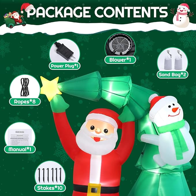 6FT Christmas Tree Santa Claus Inflatables Outdoor Christmas Indoor Trees Snowman Blow Ups Yard Decorations Inflatable Ouside Xmas Funny Blow Ups Yard Decorations for Party Garden Lawn Holiday Decor