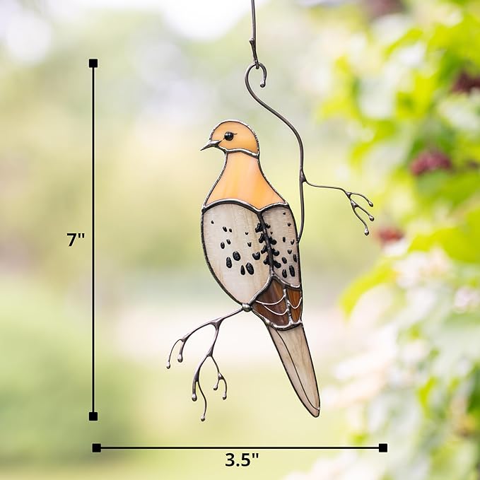 Stained Glass Morning Dove Suncatcher – Peaceful Glass Bird Window Hanging – Handmade Dove Sun Catcher for Indoor Window Decor or Garden Gift (Mourning Dove)