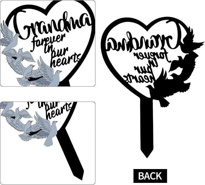 HPMAISON 11 inch Metal Grandma Memorial Stake Grave Decorations for Cemetery Gravesite Sympathy Markers Waterproof Memorial Gifts for Loss of Grandmother Tombstones Plaque Outdoors Lawn Yard Decor
