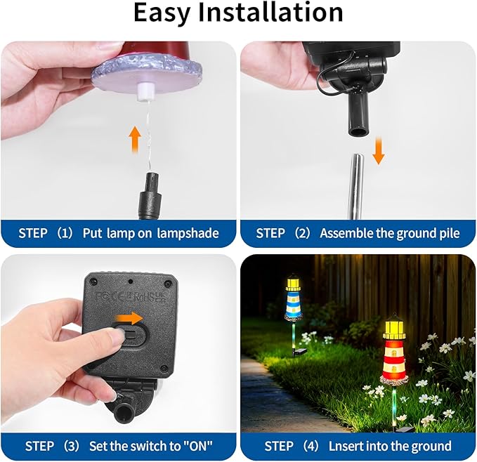 Solar Lighthouse Outdoor Decor (2PACK) Ideal for pathway lighting in gardens, walkways, and patios. Enhances garden, lawn, planter, backyard, and courtyard decor. Nautical-Style Outdoor Solar Lights