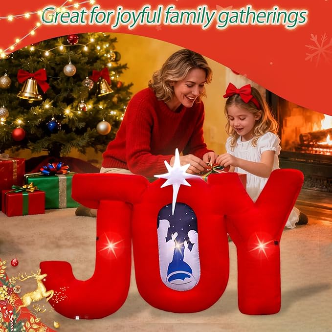 5 FT Wide Christmas Inflatable Outdoor Nativity Scene Inflatables Decoration with LED Lights Xmas Yard Blow Up Decor House Festival Backdrop Party Family (Joy Nativity)