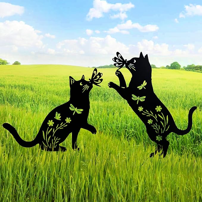 Christmas Gifts for Women Cat Metal Decorative Garden Stakes Cat Unique Gifts for Men Silhouette Statues for Yard Art, Outside, Patio, Outdoor Decor, Garden Decorations, Lawn Ornaments
