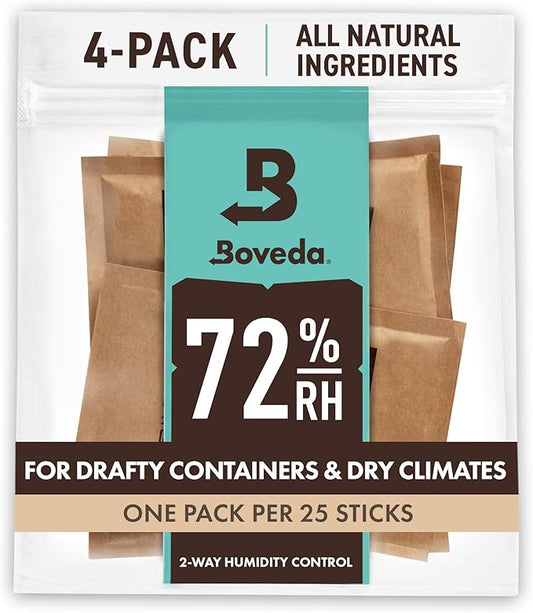 Boveda 72% Two-Way Humidity Control Packs For Wood Humidifier Boxes – Size 60 – 4 Pack – Moisture Absorbers – Humidifier Packs – Hydration Packets in Resealable Bag