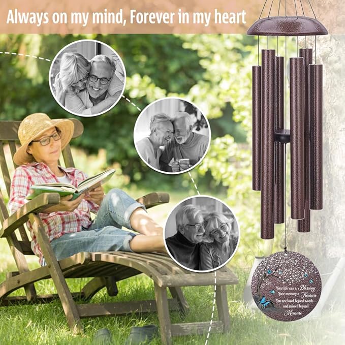 Personalized Wind Chimes, Butterfly Sympathy Wind Chime, in Loving Memory for Loss of Loved Dad/Mom, Metal Large Memorial Gifts, 36inch/45inch Deep Tone Wind Chime (Produced in USA)