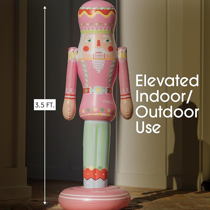 FUNBOY Pink Inflatable Nutcracker – 3.5ft Tall Indoor/Outdoor Holiday Decoration – Christmas Yard & Porch Decor