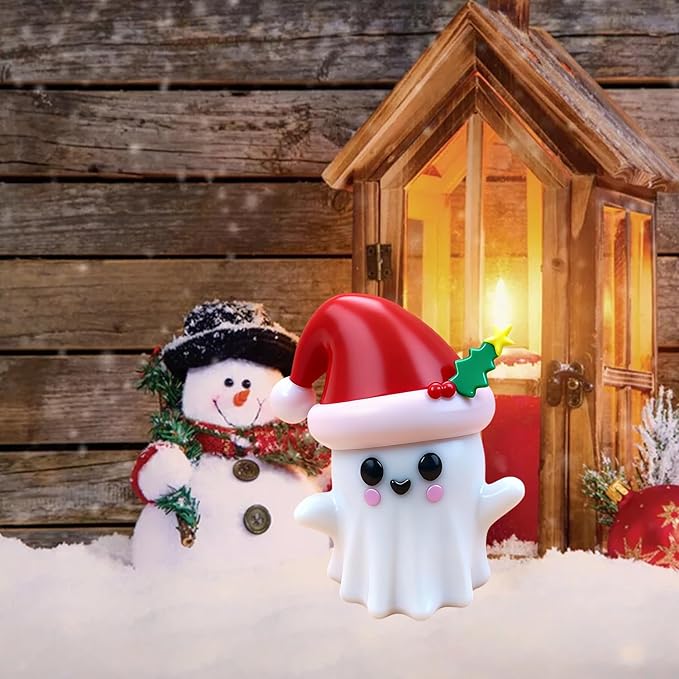 1 Pcs Christmas Ghost Figurine Cute Spooky Unique Design Cartoon Mini Figurines Desk Ornament Decorations Indoor for Christmas Decor Home Table Bedroom Office Desktop Display Ornaments