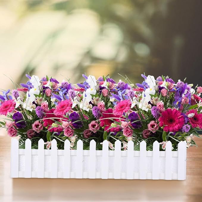 DOITOOL Wooden Picket Fence Planter Box with Foam Inserts, Wood Window Box DIY Plant Basket Container Decorative Garden Planter for Artificial Flower Plants Garden Decor, White - 19.7 x 4.4 x 3.6 in