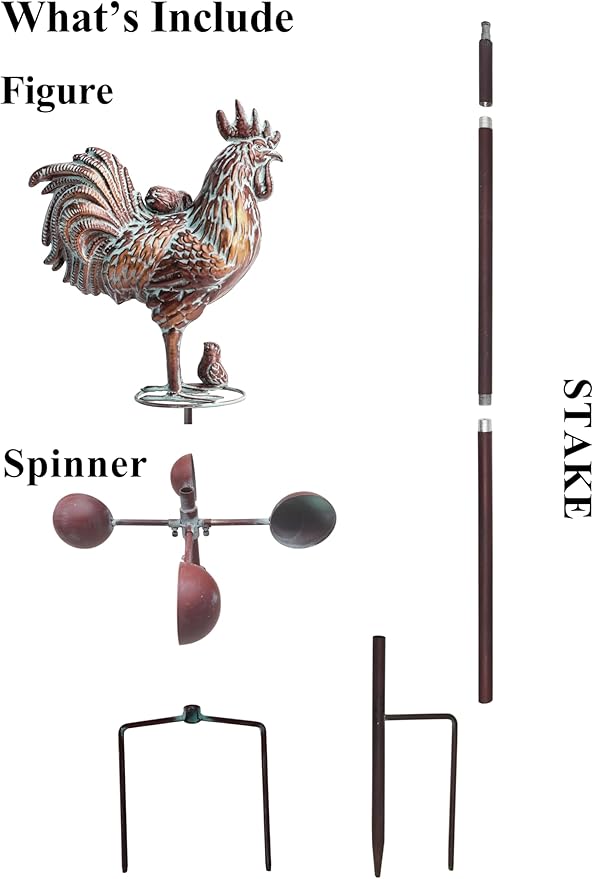 Metal Rooster with Chicks Garden Spinner,79" Large Metal Kinetic Wind Spinner for Outdoor Garden Yard Decor,Antique Copper Chicken Rooster Sculpture Statue Yard Art Wind Spinner for Patio Lawn