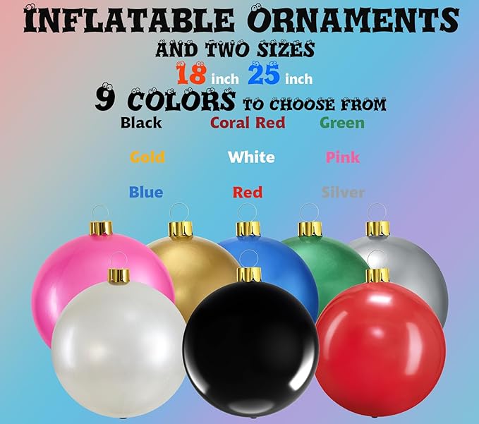 Inflatable Christmas Ornaments, 18" or 25" Oversized Outdoor Christmas Ball Ornaments, Holiday Yard Christmas Tree Decorations, Indoor and Outdoor Decoration Balls (18 inch, Blue)