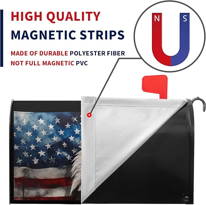 Magnetic Mailbox Covers Standard Size 21x18 Inches American Eagle Flag Waterproof Mailbox Post Magnet Wraps Patriotic Labor Day Letter Box Covers for Home Garden Yard Decor
