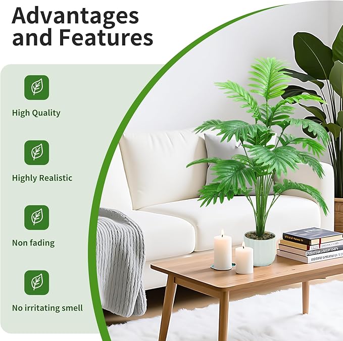 28“ Fake Plant Large Artificial Plam Tree for Indoor Room Decor,Faux Potted Plant for Home Offce Balcony Livingroom Bathroom Bedroom Outdoor Courtyard Decor