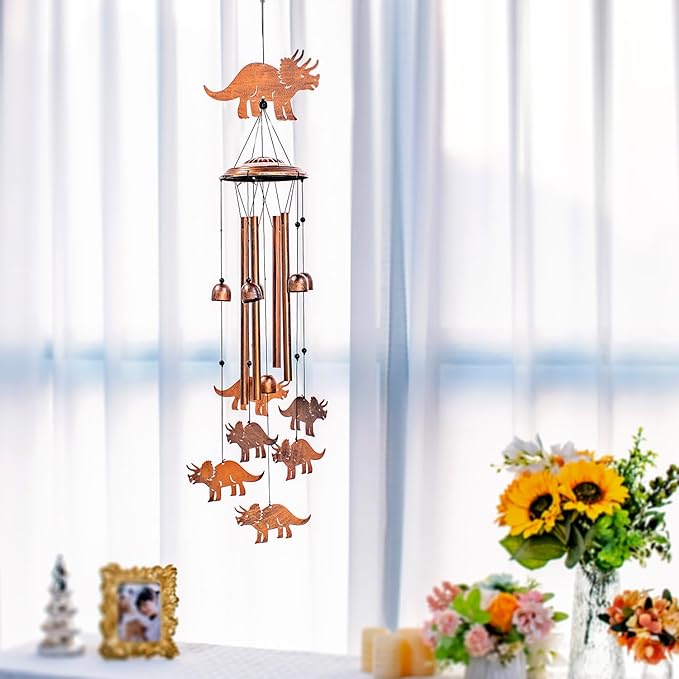 Dinosaur Wind Chimes Outdoor Dinosaur Gifts for Women Men Mom Dad Birthday Unique Gardening Gifts Metal WindChimes for Outside/Indoors, Lawn, Patio, Home, Yard Decor, Garden Decorations