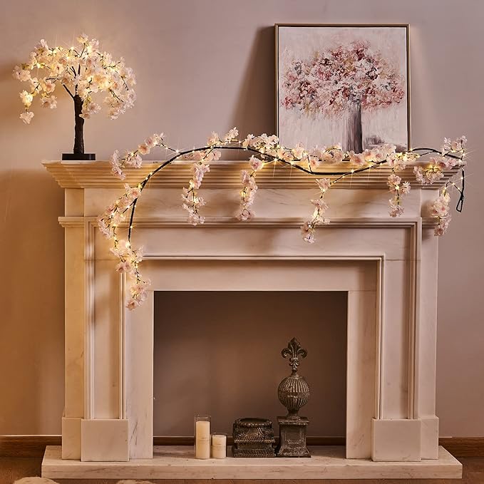 Fudios Lighted Bonsai Tree with Cherry Blossom Branches 40 LED 18IN Japanese Room Decor,Flower Tree with Lights Battery USB Plug for Wedding Party Summer Mantle Decoration