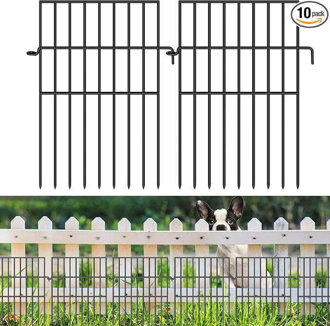 Animal Barrier Fence, 10 Panels No Dig Fences, 17in(H) X 10.8ft(L) Garden Fence Animal Barrier for Rabbits and Dog Under Fencing Barrier, Rustproof Metal Fences Border for Outdoor, Yard, Patio