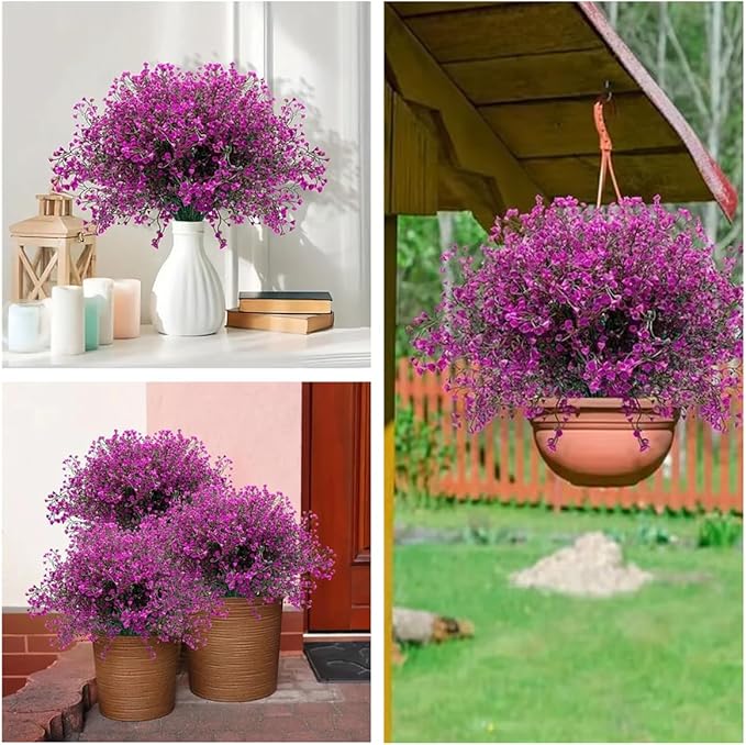 CATTREE Artificial Shrubs Bushes, Plastic Fake Plants Wedding Indoor Outdoor Home Garden Verandah Kitchen Office Table Centerpieces Arrangements Christmas Decoration Fuchsia 8 pcs