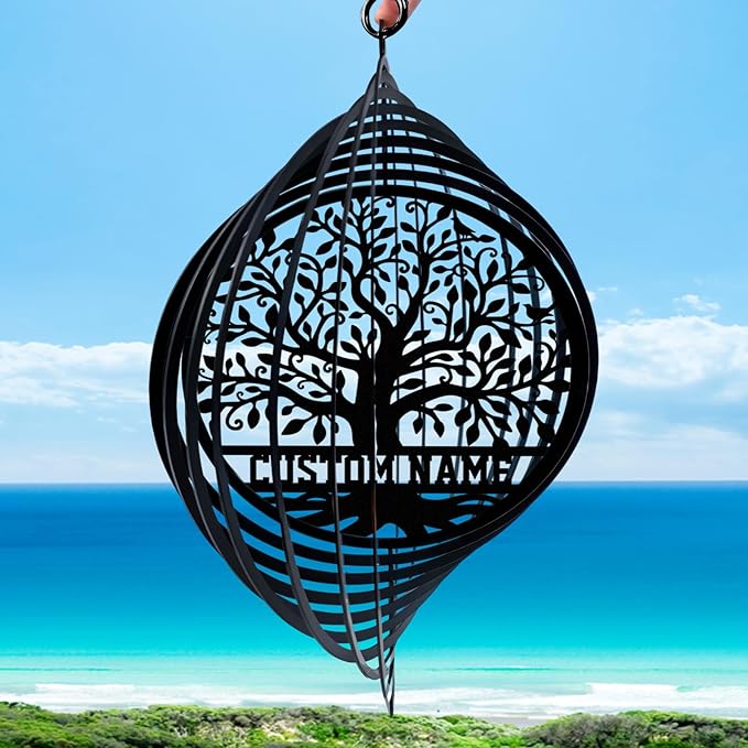 Personalized Tree of Life Metal Wind Spinners, Custom Name Garden Wind Spinners, Hanging Outdoor Decor, Yard Art, Hanging Wind Spinner for Indoor Lawn Patio Porch, Housewarming Gift Color09