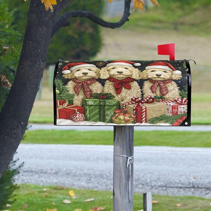 ALAZA Christmas Goldendoodles Dogs Magnetic Mailbox Cover MailWraps Garden Yard Home Decor for Outside Oversized-25.5" x20.8"