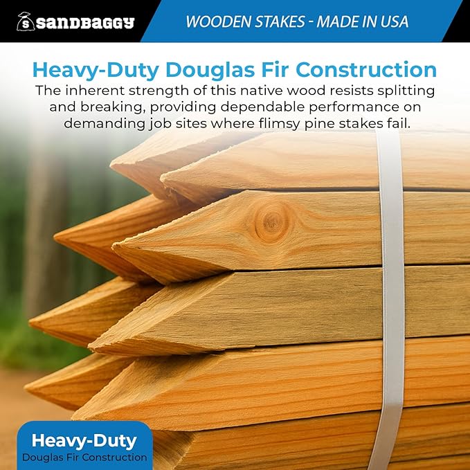 Sandbaggy 24" Wooden Grading Stakes - Heavy Duty for Construction, Gardening, Surveying, Concrete Forms - Chisel Point, Douglas Fir Wood - Made in The USA (50 Stakes)