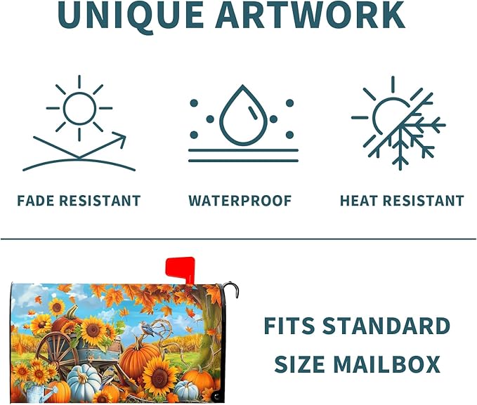 Fall Thanksgiving Mailbox Covers Magnetic Autumn Pumpkin Mailbox Covers Magnetic Standard Size 18 X 21 Inch Maple Leaf Mailbox Post Cover Sunflower Mailbox Wraps Mailbox Decor for Garden Yard