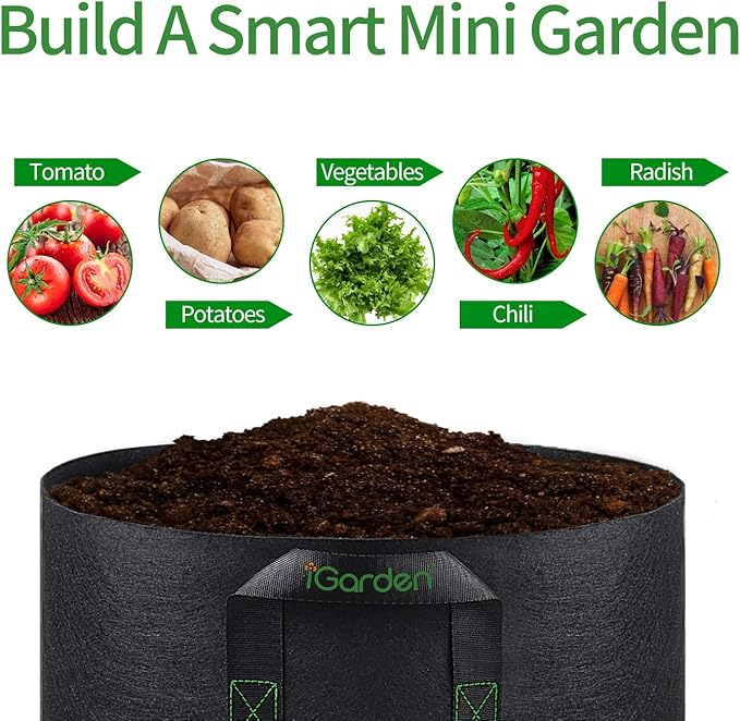 Grow Bags Tall, 5 Gallon Grow Pots 6 Pack with Handles, Heavy Duty 280G Thickened Nonwoven Fabric Plant Bag for Vegetables, Black