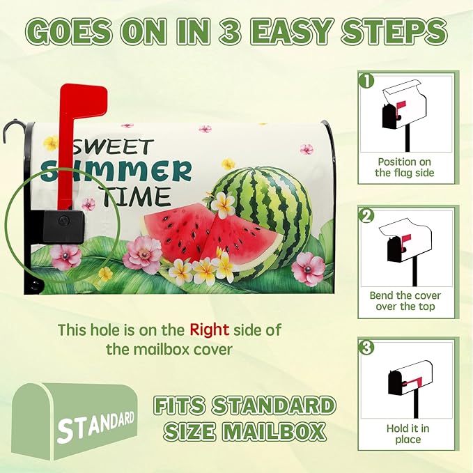 Watermelon Mailbox Cover Summer Sweet Time Mail Box Wraps Summer Mailbox Covers Magnetic Standard Size 21x18 inch Palm Leaf Floral Holiday Decorative Mailboxes for Outdoor Garden Home Decor