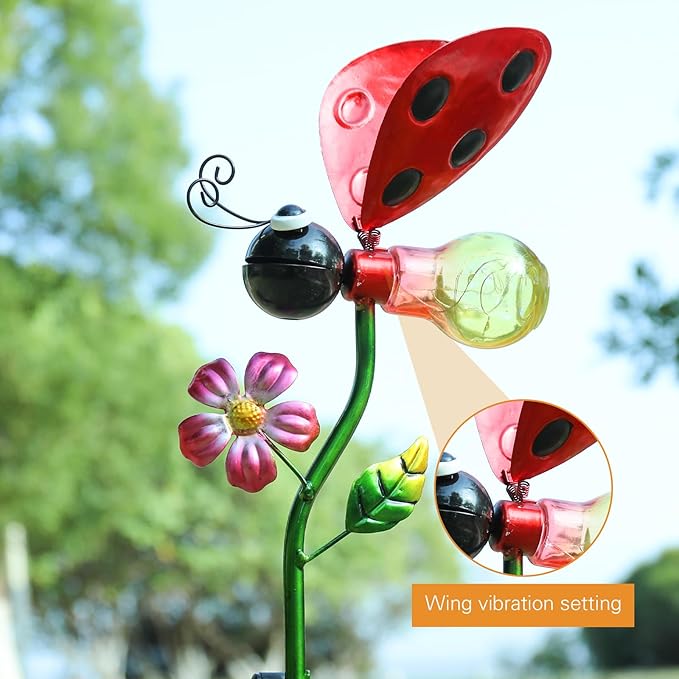 Bshine Solar Ladybug Outdoor Garden Decorative Lights, Waterproof Metal Stake Solar LED Lights Garden Decor Backyard, Pathway, Path, Lawn Ornaments for Mom