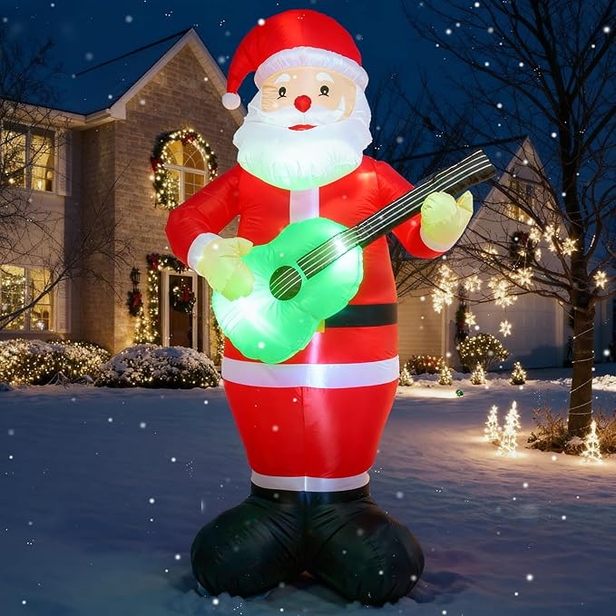 TRMESIA 8FT Inflatable Santa Claus Decoration,Indoor Outdoor Christmas Decor for Yard Lawn Garden Holiday Parties LED Lighted for Festive Atmosphere,with Guitar Xmas Blow up Decoration