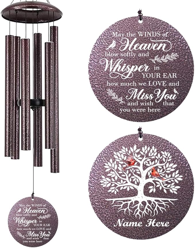 Sympathy Wind Chimes Life Tree, 36inch Personalized Memorial Wind Chimes, Cardinal Wind Chime for Loss of Loved Dad/Mom, Memorial Gifts Deep Tone Outdoor Decorations (Produced in USA)