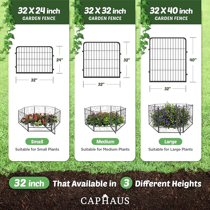 CAPHAUS Decorative Garden Fence, 32 Inch x 21 FT Heavy Duty Iron Fencing Landscape Patio Flower Bed Animal Barrier Border Edging Section, Panel Decor, Folding Wire Fence for Yard for Dog Outdoor
