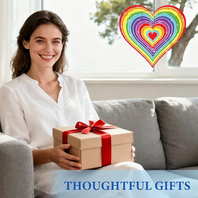Love Heart Wind Spinners Outdoor, Hanging Wind Spinners for Birthday Christmas Thanksgiving, 12 inch Outdoor Indoor Hanging Ornament for Garden Porch Backyard Lawn