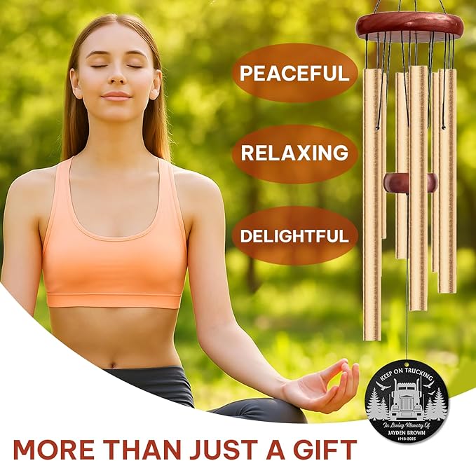 Personalized Trucker Memorial Wind Chime – “Keep On Trucking” Custom Name & Years – Outdoor Sympathy Gift for Truck Driver Families – Memorial Windchimes for Loss of Loved One – Remembrance Décor