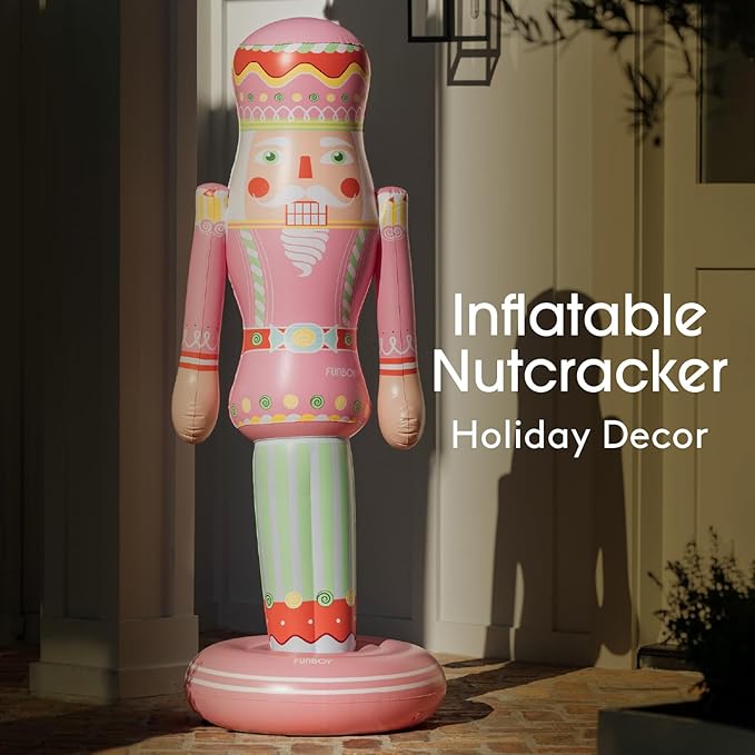 FUNBOY Pink Inflatable Nutcracker – 5ft Tall Indoor/Outdoor Holiday Decoration – Oversized Christmas Yard Décor