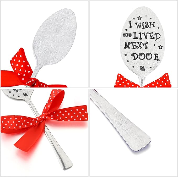 2 Packs Garden Marker Friendship Gift, Metal Spoon Plant Markers, Plant Label Gift, Creative Plant Markers Spoon for Plants Herbs or Flowers DIY Sign Plant Labels (I Wish You Live Next Door)