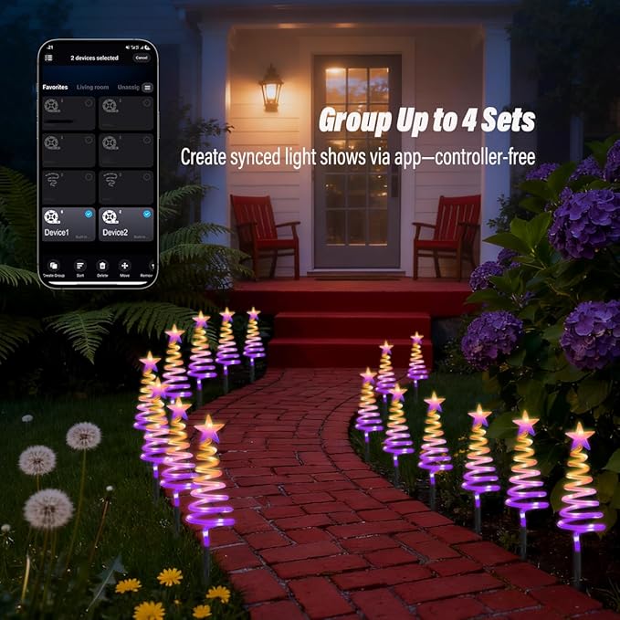 8-Piece Set Smart Christmas Spiral Pathway Lights, DIY Color Changing, 80+ Modes, Remote & App Control, Timer, IP44, Christmas Decorations for Outdoor Holiday Xmas Decor