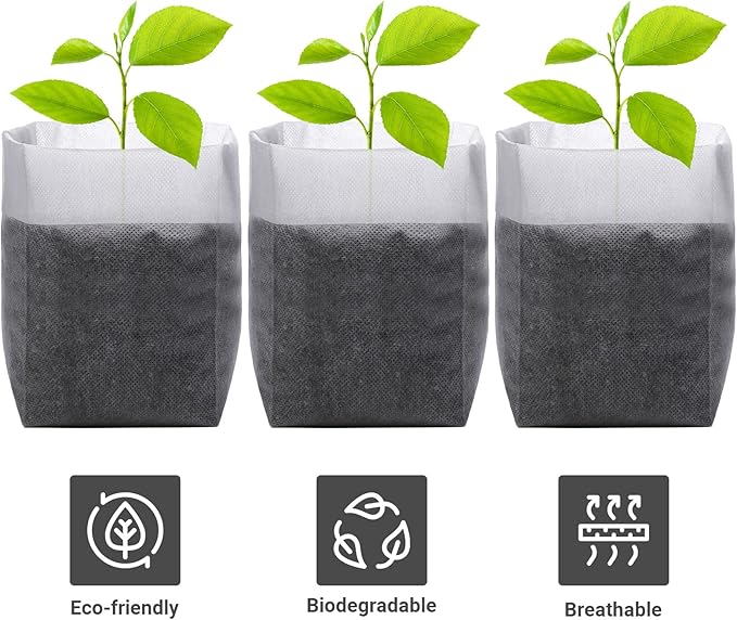 Greaner 100PCS Nursery Growing Bags Large, 7.8x8.6 inches Biodegradable Non-Woven Fabric Seedling Grow Bag, Seed Starting Pots Pouches for Planting Seedling Cutting Clones, White Plant Nursery Bags