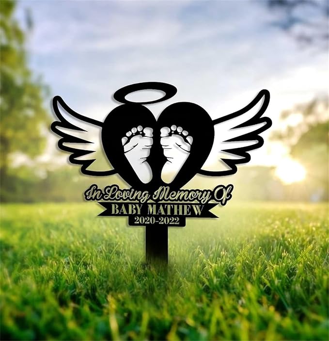 FrAnny Custom Baby Grave Marker,Baby Silhouette Memorial Stakes,Decor Gifts for Loss of Loved One & Loved Ones,Symbolic Memorial Stakes for Cemetery,Sympathy Gift,Metal Garden/Yard Sign, Black