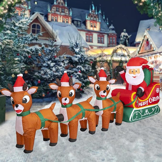 8FT Christmas Inflatables Outdoor Decoration Christmas Blow Up Yard Decorations Inflatable Santa Claus on Sleigh with Reindeers Outdoor Indoor Holiday Lawn Yard Decor