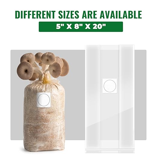100 Packs 6 Mil Mushroom Grow Bags, Thick Spawn Bags 5" X 8" X 20" with 0.2 Micron Filter Breathable Autoclavable Durable Tear-Resistant
