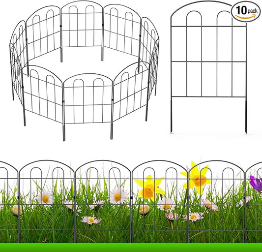 Decorative Garden Fence Outdoor 24in x 10ft Coated Metal RustProof Landscape Wrought Iron Wire Border Folding Patio Fences Flower Bed Fencing Animal Barrier Section Panels Decor