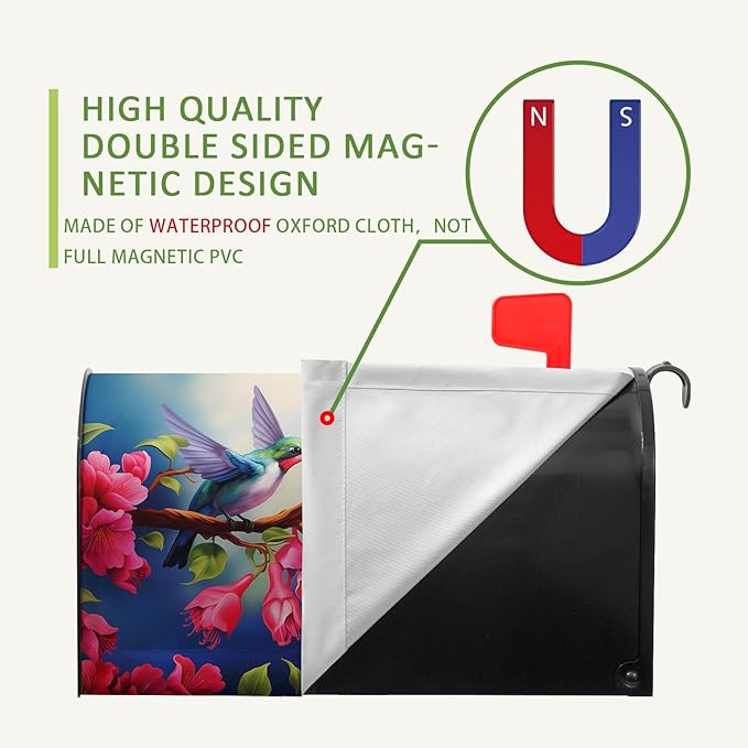 Summer Mailbox Covers Magnetic Oversized Hummingbird Flower Mailbox Post Cover Fuchsia Hybrida Floral Mailbox Wraps Bird Pink Flowers Mailbox Decor Waterproof Garden Large Size 25.5 X 21 Inch